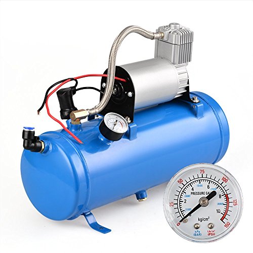 image for Kaluo 1.6 Gallon 4 Trumpet 150DB Vehicle Air Horn 12 V Blue Air Compre