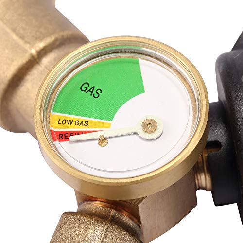 Champs Propane Y-Splitter Tee Adapter Connector with Propane Tank Gauge Level Indicator Leak Detector Gas Pressure Meter, QCC Female 1 and QCC Male 2