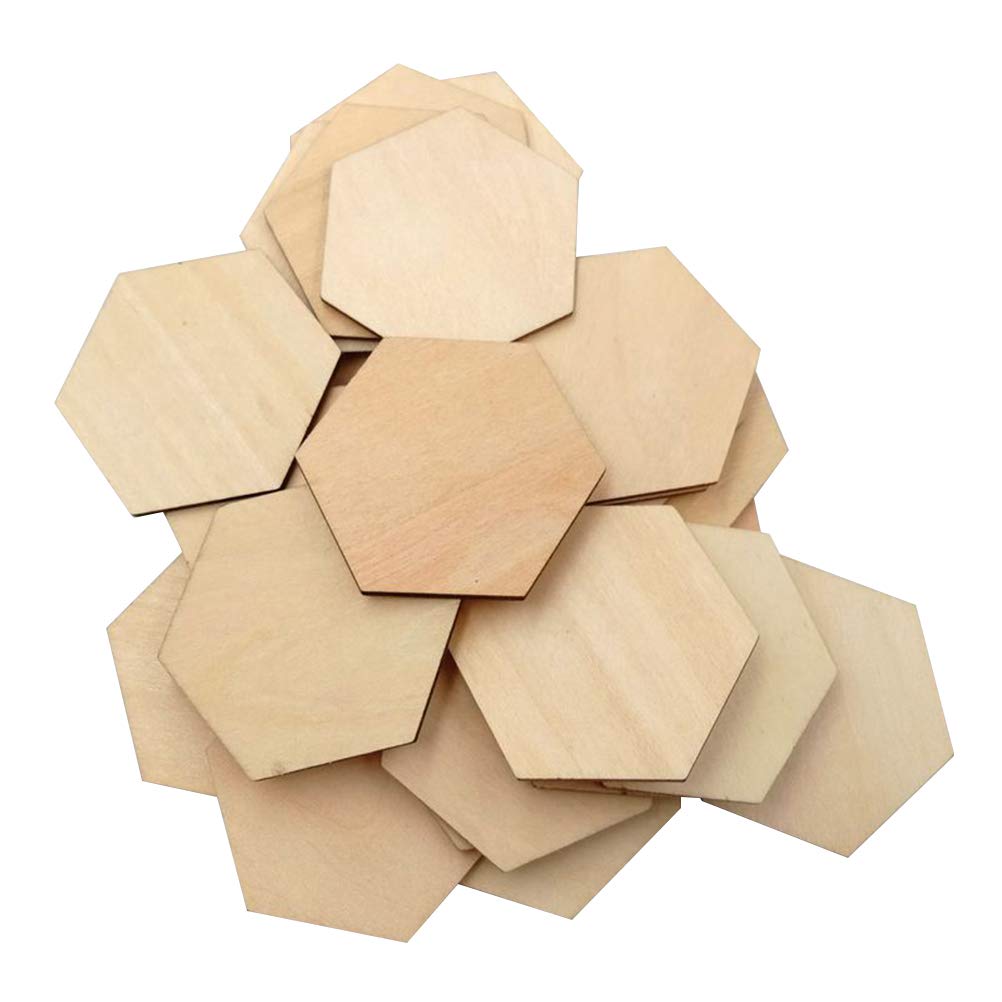 MILISTEN 50PC Unfinished Wood Piepces Hexagon Wood Shape Wooden Hexagon Cutout Shapes Unfinished Wood Ornament for DIY Arts Craft Project, 40MM