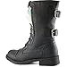 DailyShoes Women's Military Lace Up Buckle Combat Boots Mid Knee High Exclusive Credit Card Pocket, Twlight Black, 6 B(M)