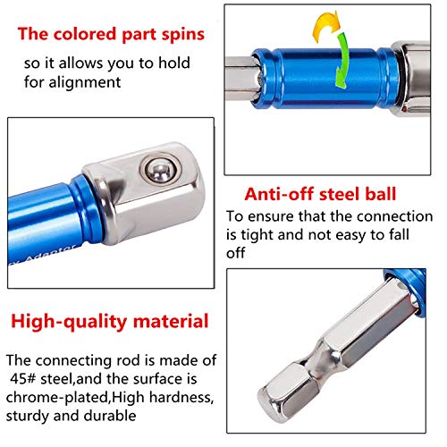Moongo Tool Power Hand Tools Impact Sockets Adapter Set, Hex Square Nuts Driver Drill Socket Extension Bit Adapter Socket Wrench Adapter Set 1/4" 3/8" 1/2" drive - Thumbnail 2