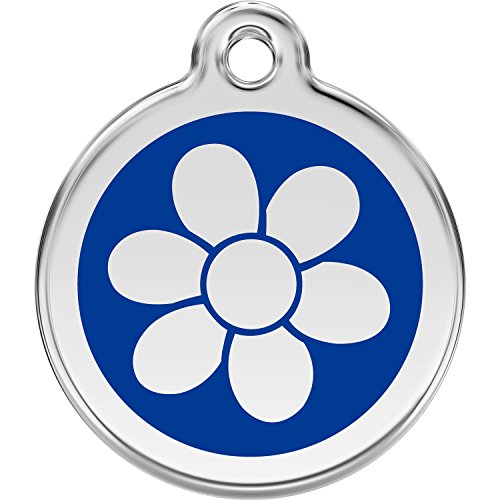 Red Dingo Personalized Flower Pet ID Dog Tag (Small Dark Blue)