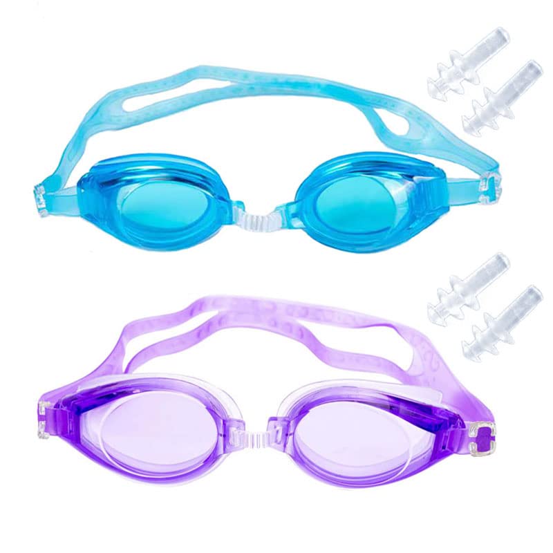Wowtlmy Kids Swimming Goggles 2 Pack - Silicone Waterproof Goggles for Girls and Boys With Clear Lenses and Adjustable Shoulder Straps