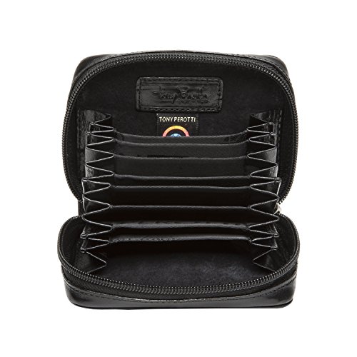Tony Perotti Unisex Italian Bull Leather Zip-Around Accordion Business and Credit Card Holder in Black - Thumbnail 5