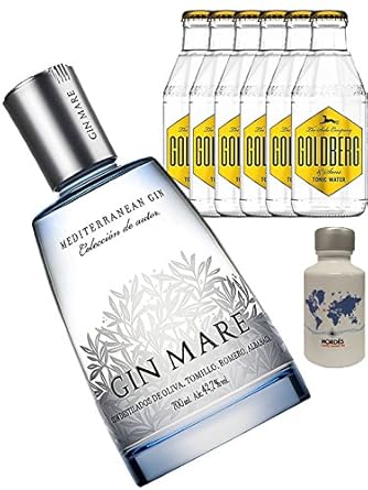Gin-Set Gin Mare aus Spanien 0,7 Liter + Nordes Atlantic Gin 0,05 Liter Miniatur + 6 Goldberg Tonic Water 0,2 Liter
