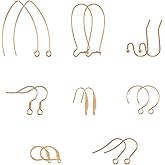 UNICRAFTALE 8 Styles 48pcs Earring Hooks Fish Hook Ear Wires Hypo-allergenic Stainless Steel Earring (0.7-1mm Pin) Earring Hooks Golden Metal Ear Wires for Jewelry Earring Parts DIY Making