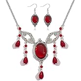 IFNODO Halloween Red Necklace and Earrings Sets Gothic Jewelry Halloween Costume Accessories Punk Jewelry Accessories For Women