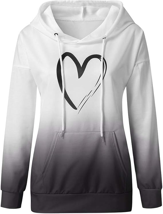 Amazon パーカー レディース ハート プリント フード付き トレーナー 長袖 2色 プルオーバー ファッション シンプル 大きいサイズ トップス ゆったり 着心地 人気 アウター カジュアル 春 秋冬 柔らかい スウェット 通学 通勤 トレーナー パーカー 通販