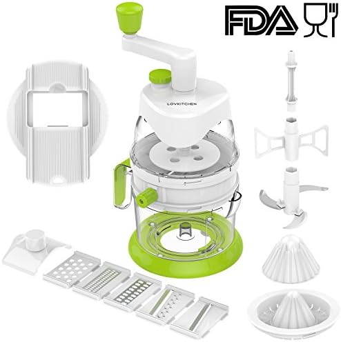 Multi-functional Spiral Vegetable Slicer Set LOVKITCHEN Hand Crank Manual Food Processor/Chopper, Blender, Shredder, Meat Grinder, Citrus Juicer, Mandoline Slicer Set With 5 Interchangeable Blades