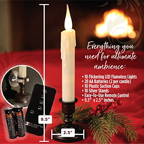 Enchanted Spaces Set of 10 Flameless Ivory Window Candles with Removable Bronze Candle Stands