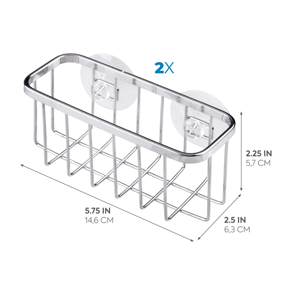 iDesign Gia Stainless Steel Dish Sponge Holder Basket with Suction Cups, Ideal for Kitchen Sinks and Bathroom Organization, 2.25