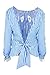 Simplee Apparel Women's Long Sleeve Backless Striped Blouse Shirt with Belt Blue