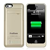 Kujian iPhone 5 External Battery Case Charger Backup Charging Power Case 2200mAh with Kickstand LED Indicatiors 7 colors for iPhone SE, 5, 5S, 5C, Gold