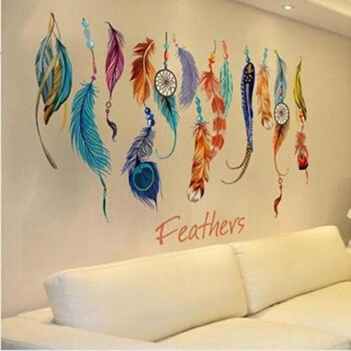 AZU Dream Catcher Colorful Beauty Feather Wall Sticker Art Decal Mural Wallpaper FW