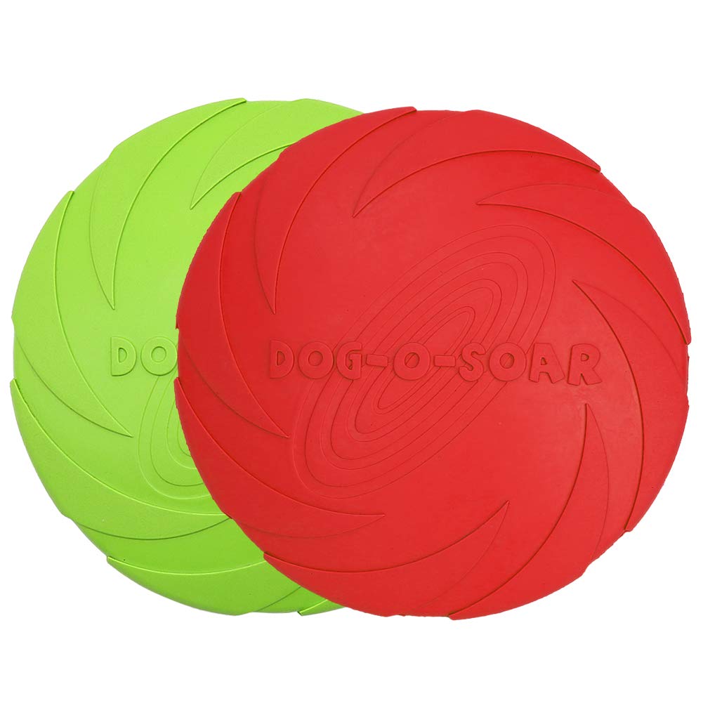 Vivifying Dog Flying Disc, 2 Pack 7 Inch Natural Rubber Floating Flying Saucer for Both Land and Water (Green + Red)