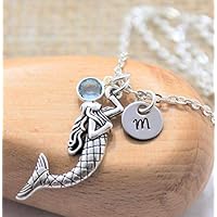 Mermaid Necklace for Little Girls with Personalized Birthstone & Initial - The Little Mermaid Jewelry Gifts for Kids & Women