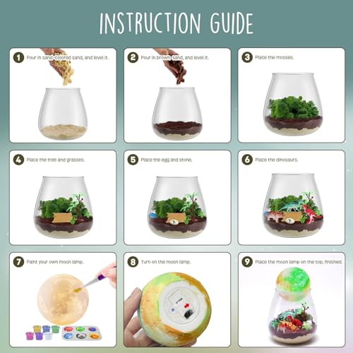 Dinosaur Terrarium Kit for Kids - Dino Kid Crafts with DIY Moon Lamp Kit - Birthday Gift for Boys Ages 4 5 6 7 8-12 Year Old - Arts and Crafts for Boy and Kids - Gifts for Boys