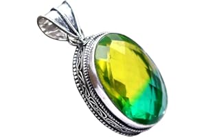 BEADS PLANET JAIPUR Bi-Color Tourmaline Silver Plated Ethnic Handmade Pendant Jewelry 2" P 5491 P 5491