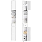 SoBuy Bathroom Narrow Storage Cabinet, Skinny Tall Unit with Adjustable Shelves Slender, Bathroom Organizers and Storage, Anti-Tipping Floor Standing Cupboard Laundry Room, White BZR34-W