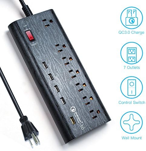 [Quick Charge 3.0] BTGGG Surge Protector Power Strip 7 Outlet [1625W/ 13A/ 125V] With 5 Smart USB Charging Ports [40W/ 8A], 6ft Cord, 600 Joules [Overload Protection]