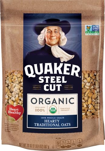 QUAKER STEEL CUT OATS, USDA ORGANIC, NON GMO PROJECT VERIFIED, 20OZ RESEALABLE BAGS (PACK OF 4)
