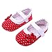 DZT1968® Baby Girl Cloth Soft Sole Round Dot Prewalker Mary Jane Shoes With Flower (L (12-18 months), Red)