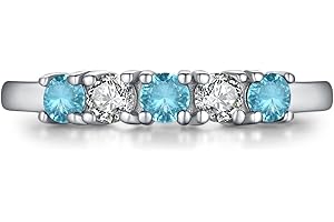 AILAAILA 5 Stone Birthstone Rings for Kids Teens Girls Women Size 2-9 Stainless Steel Birthday Mother's Ring Daughter Kids Gifts Eternity Wedding Band Anniversary Ring