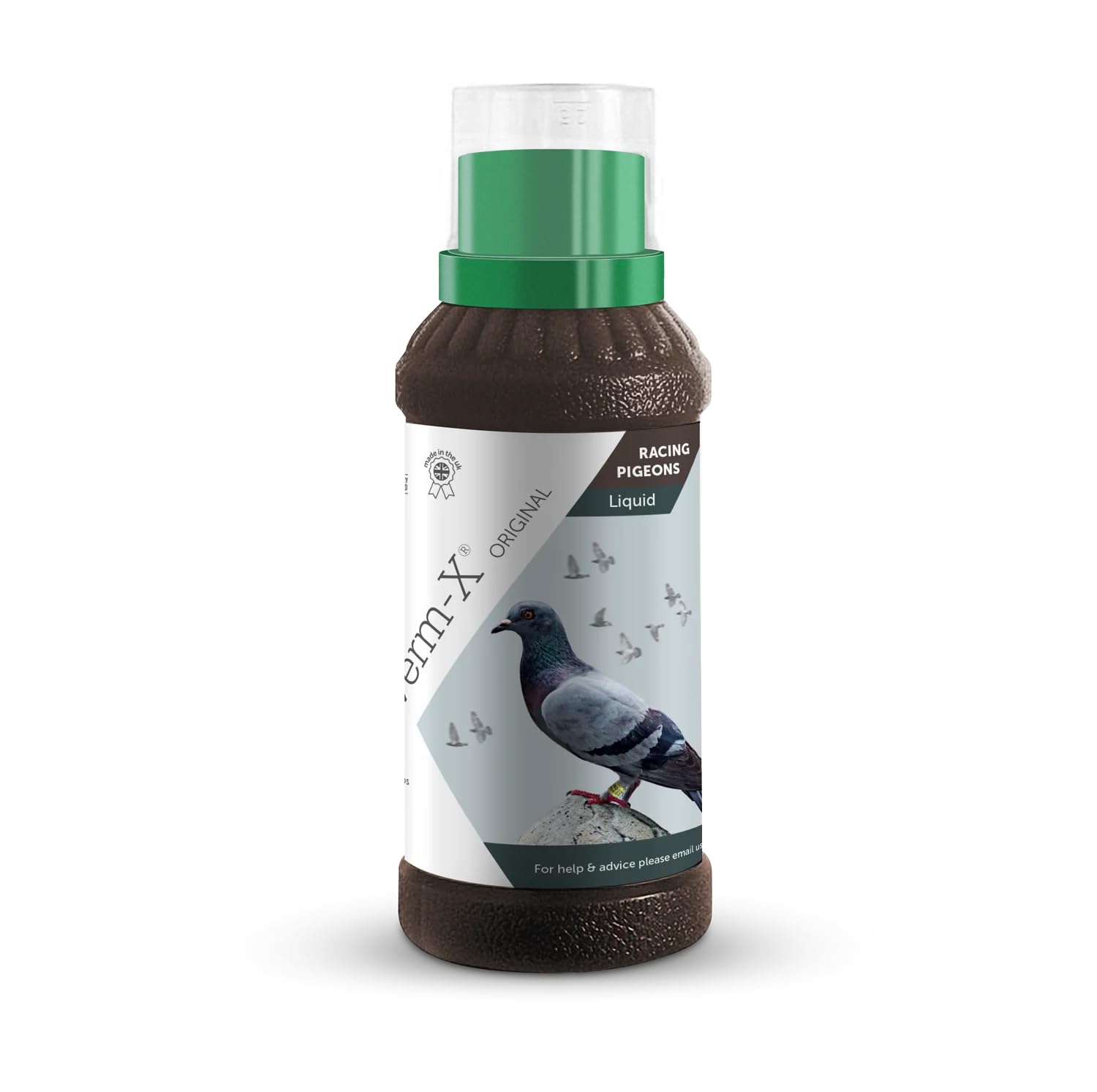 Verm-X Original All Natural Liquid for Racing Pigeons. Approved for Use on Organic Farms. Supports Intestinal Hygiene. Vet Approved. Maintains Gut Vitality. Wormwood Free Recipe.