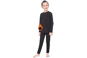 MANCYFIT Thermal Underwear Set for Girls Fleece Lined Top & Bottom Thermal Set Long Johns Undershirts Baselayer for Kids