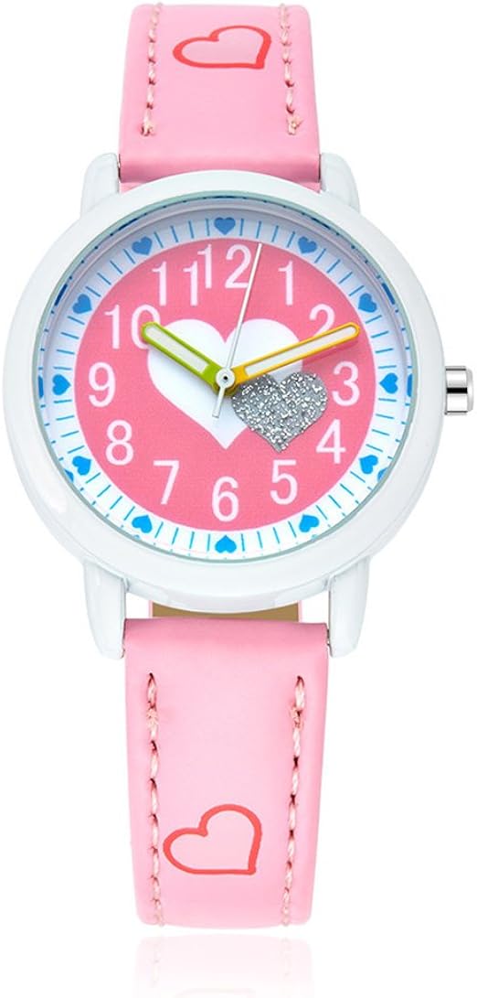 Lovely Love Heart Girls O Clock Waterproof Kids Wrist Watch Leather Print Bar Wrist Watch Timer Republe Pink Amazon De Uhren