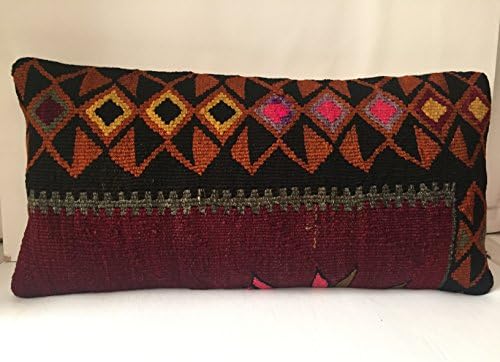 Lumbar Kilim Pillow 12'' x 24'' Anatolian Turkish Cushion Cover (30cm x 60cm), sofa pillow, couch pillow, embroidered, handmade, kilim rug,