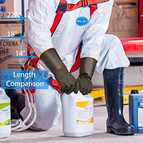 ThxToms Heavy Duty Rubber Gloves, Versatile Latex Chemical Resistant Gloves, Upgraded with Anti-Slip Design, Soft and Thick, 14" 1 Pair