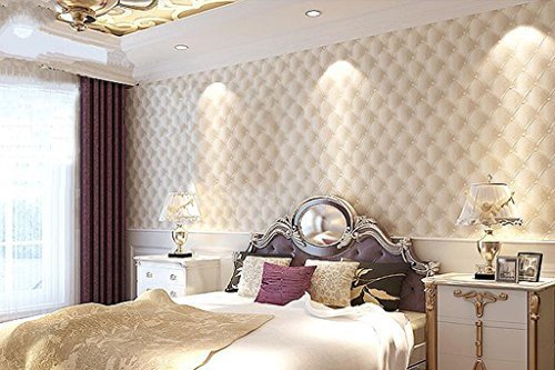 HANMERO Modern 3D Faux Leather Textured 10m Vinyl Mural Wallpaper for Living Bedroom Beige