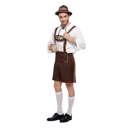Herren Trachten Lederhose Oktoberfest Kleidung Beer Bavarian Kostüm Komplett Set, Trachtenlederhose Mit Trägern, Erwachsener 