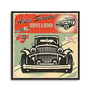 Framed Canvas Wall Art for Living Room, Bedroom Vintage Garage Canvas Prints for Home Decoration Ready to Hanging - 16x16 inches