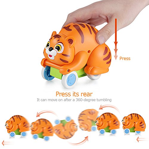 oakome Pull Back Car Toys,Friction Powered Soft Animal Push and Go Vehicles Toys for 2 Years Old Boys Girls and Toddlers (Tiger)