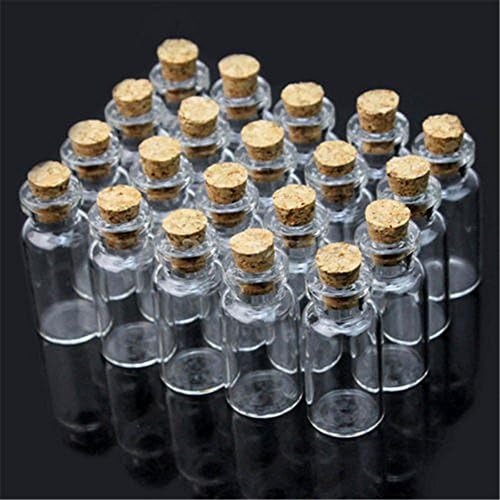 50 Pack Mini Tiny Clear Glass Jars Bottles with Cork Stoppers for Arts &amp; Crafts, Projects, Decoration, Party Favors - Size: 18mm x 10mm Diameter