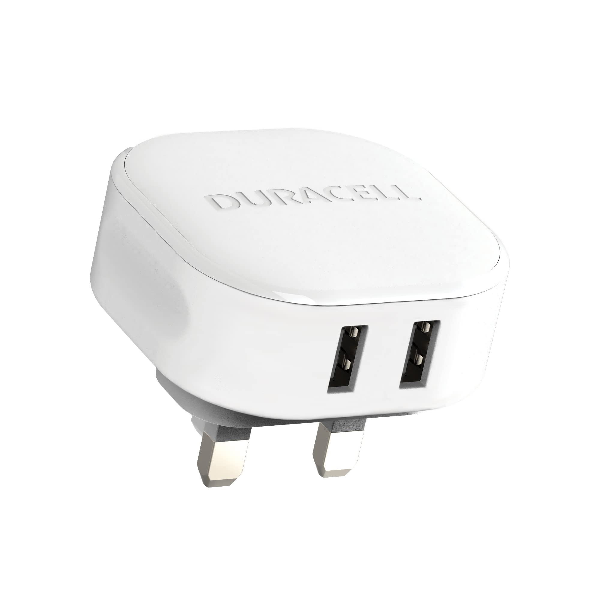 Duracell White 24W Dual Fast USB-A 2 x 2.4A Compact Wall Charger Plug - Compatible With Smartphones, Tablets, Powerbanks & More - Flush To Wall Ergonomic Design & Fit