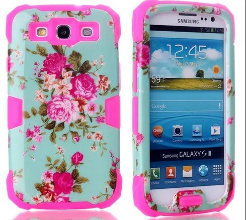 Galaxy s3 case,Thinkcase flower hybrid hard silicone skin cover case for Samsung Galaxy S3 i9300 012#