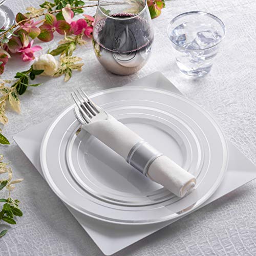 Silver Pre Rolled Napkin and Cutlery Set 25 Pack Disposable Silverware