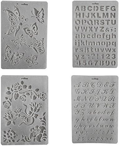 Set of 4 Translucent Nunber &amp; Graphics Drawing Painting Stencils Scale Template for Scrapbooking, Card and Craft Projects(8.2 by 12.2-Inch)