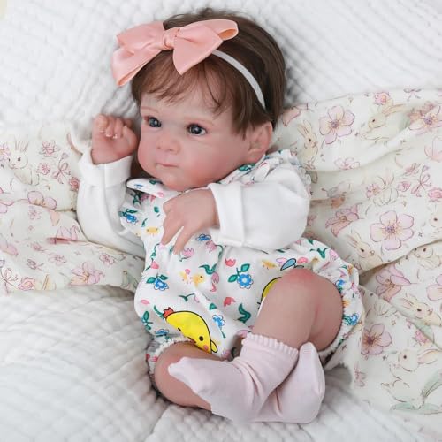 Brastoy Bebê Reborn de Silicone Boneca Menina Olhos Azuis 48cm Pintada Realista Original