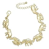 Gold Plated Q&Q Fashion African Elephant & Baby Link Hindu Ganesh Charms Link Chain Bangle Bracelet