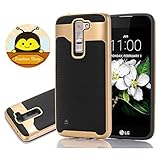 LG K7 Case, Fastbee [Envoy Series] Premium TPU & PC Bumper Cover [Carbon Fiber Black] for LG K7 ( 2016 ) - Carbon Fiber Black / Gold