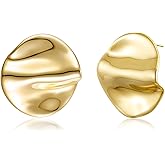 PHNIBIRD Statement Earrings for Women Irregular Gold Chunky Earrings Round Disc Hypoallergenic Stud Earring for Her Trendy Jewelry