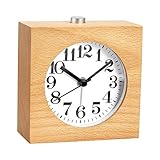 WAYCOM Square Exquisite Silent Mute Table Snoose Small Wood Alarm Clock with Nightlight