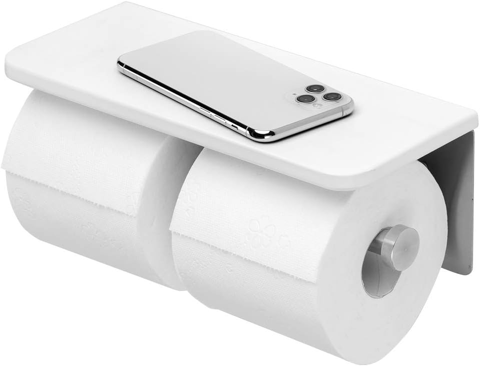 jackcubedesign double toilet paper holder with shelf wall mount wooden dual tissue dispenser holders for bathroom white wood mk428e