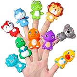 Vanmor Rubber Animal Bath Finger Puppets for Toddlers, Colorful Different Storytelling Puppet Toy for Teaching Show, Party Favors for Kids, Stocking Stuffer, Pinata Fillers Goodie Bag Fillers (10 Pcs)
