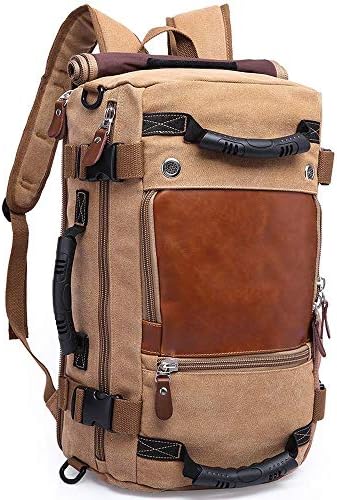 KAKA Travel Backpack ,Canvas Duffel Bag for Traveling,Leather Vintage Travel Bags for Men,Carry on Weekender 15.6" Laptop backpacks Bag ,khaki 1 KAKA Travel Backpack ,Canvas Duffel Bag for Traveling,Leather Vintage Travel Bags for Men,Carry on Weekender 15.6" Laptop backpacks Bag ,khaki