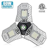 Garage Lights Led Deformable Garage Light Ceiling LED 60W 6000Lumen Flexled Garage Light Tribrite Led Adjustable Light with 3 Panel Led Shop Lights for Garage Ceiling Basement Workshop